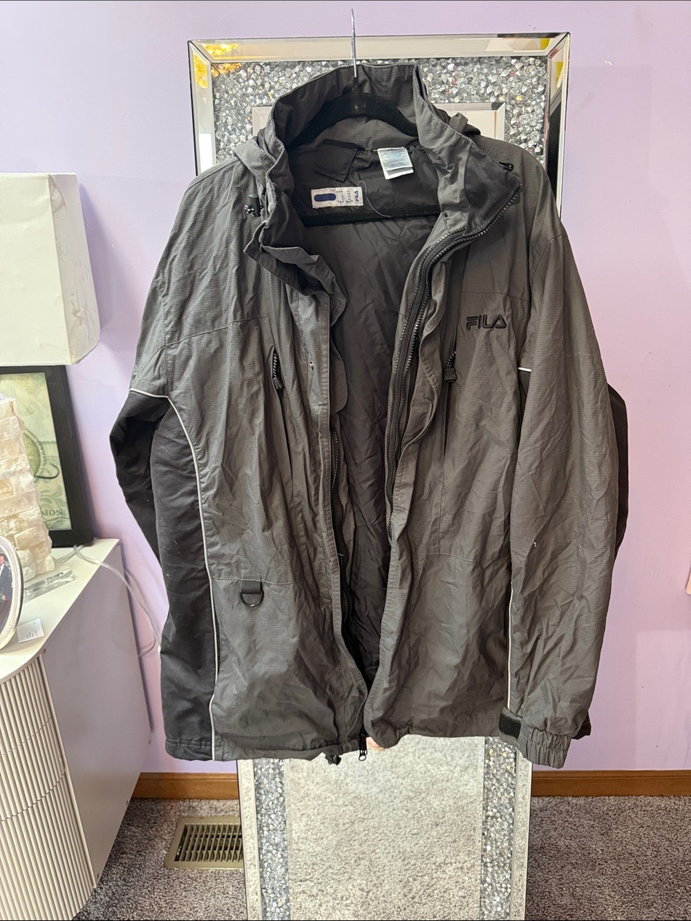 FILA Men's Gray and Black Hooded Raincoat